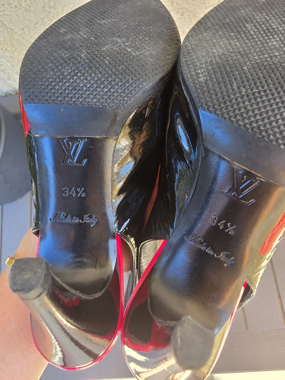 Authentic Louis Vuitton Black Graffiti Patent Leather Slingback Pumps Size 34.5